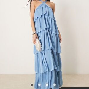 Elegant Blue Halter Maxi Dress